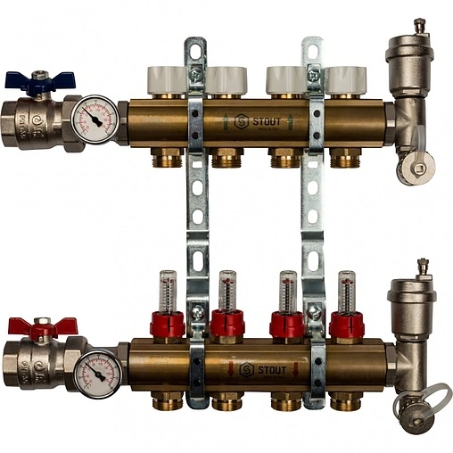 Группа коллекторная с расходомерами 4 отвода 1&quot;в/в x ¾&quot;ек Stout SMB 0473 000004