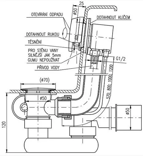 Слив-перелив для ванны с функцией налива Rav Slezak хром NP0002/570