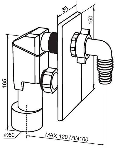 Сифон для бытовой техники под штукатурку Unicorn хром K110
