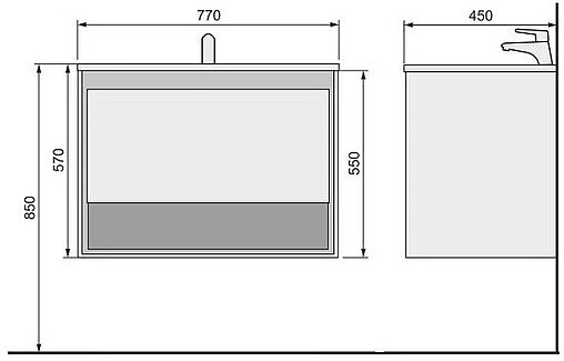 Тумба-умывальник подвесная Raval Glass 80 белый/дуб Gla.01.77/P/W+Mol.8.80/W