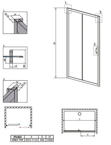 Дверь в нишу 1100мм прозрачное, матовое стекло Radaway Premium Plus DWJ 110 33302-01-06N