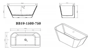 Ванна акриловая отдельностоящая BelBagno 150x74 BB19-1500-750 Ванна акриловая отдельностоящая BelBagno 150x74 BB19-1500-750, 2
