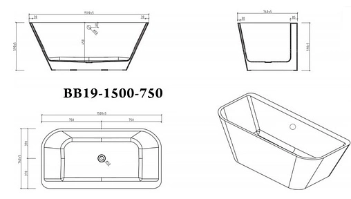 Ванна акриловая отдельностоящая BelBagno 150x74 BB19-1500-750