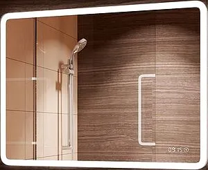 Зеркало с подсветкой Continent Demure Led 120x70 с часами (слева) белый ЗЛП875 Зеркало с подсветкой Continent Demure Led 120x70 с часами (слева) белый ЗЛП875, 1