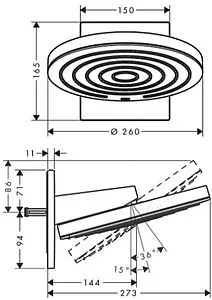 Лейка верхнего душа с настенным креплением Hansgrohe Pulsify 260 2jet чёрный матовый 24151670, 2