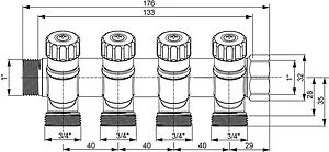 Коллектор регулирующий проходной 4 отвода ¾&quot;в/н x ¾&quot;ек TECE 8730040, 2