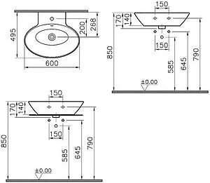 Раковина VitrA Geo белый глянцевый 4424B003-0001 Раковина VitrA Geo белый глянцевый 4424B003-0001, 2