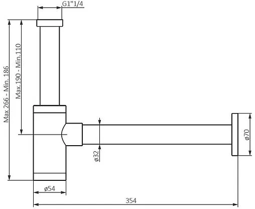 Сифон бутылочный для раковины Damixa Option чёрный матовый 210800300 Сифон бутылочный для раковины Damixa Option чёрный матовый 210800300