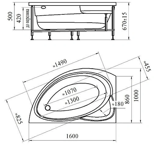 Ванна акриловая Radomir Модерна 160х100 R 2-01-0-2-1-214
