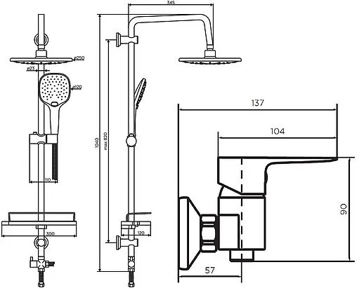 Душевая система со смесителем для душа Dorff Prime хром D0740030