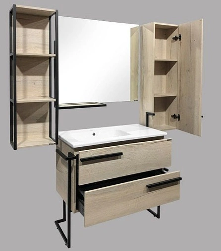 Тумба-умывальник напольная Comforty Дюссельдорф 90 дуб дымчатый/чёрный 00-00004093CF Тумба-умывальник напольная Comforty Дюссельдорф 90 дуб дымчатый/чёрный 00-00004093CF