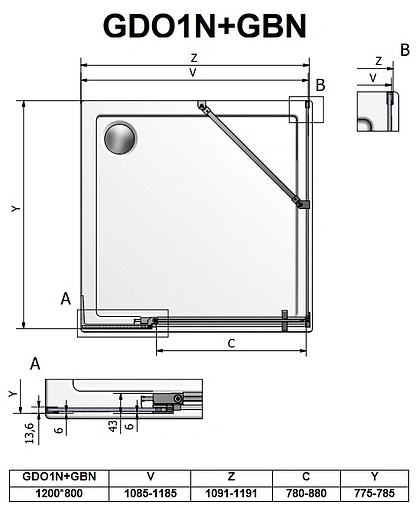Душевое ограждение 1200x800мм прозрачное стекло Roltechnik Elegant Neo Line GDO1N+GBN/1200*800 188-1200000-00-02+189-8000000-00-02