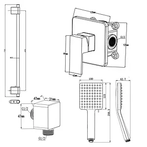 Смеситель для душа скрытого монтажа Swedbe Platta чёрный матовый 5553B, 2