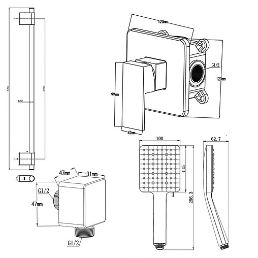Смеситель для душа скрытого монтажа Swedbe Platta чёрный матовый 5553B