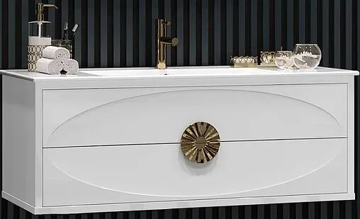 Тумба под умывальник подвесной Opadiris Ибица 120 белый глянец/золото 00-00007079