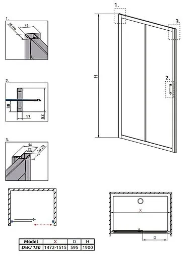 Дверь в нишу 1500мм прозрачное, матовое стекло Radaway Premium Plus DWJ 150 33343-01-06N