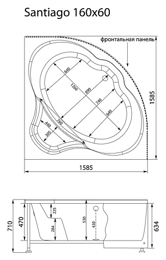 Ванна акриловая Aquanet Santiago 160x160 00204034