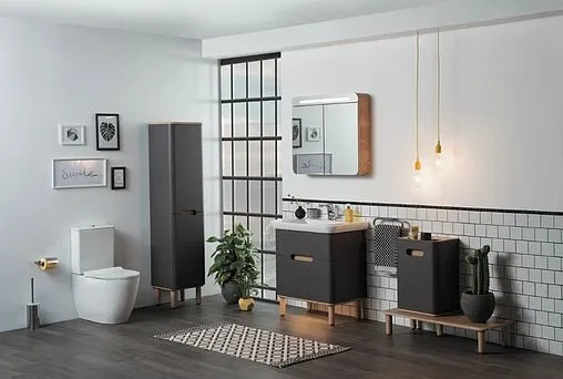 Шкаф-пенал с бельевой корзиной VitrA Sentо 40 L антрацит/светлое дерево 60856 Шкаф-пенал с бельевой корзиной VitrA Sentо 40 L антрацит/светлое дерево 60856