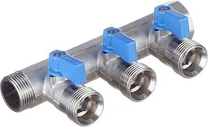 Коллектор запорный проходной 3 отвода синий ¾"в/н x ¾"ек Henco VB050503-BLAUW Коллектор запорный проходной 3 отвода синий ¾"в/н x ¾"ек Henco VB050503-BLAUW, 1