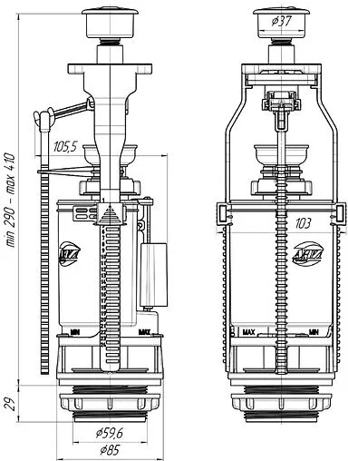 Механизм сливной для бачка двухрежимный Ани Пласт WC7050