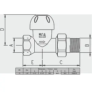 Вентиль терморегулирующий прямой ½" в/н Tiemme 3300012 Вентиль терморегулирующий прямой ½" в/н Tiemme 3300012, 2