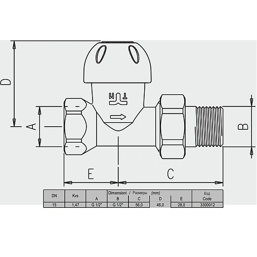 Вентиль терморегулирующий прямой ½&quot; в/н Tiemme 3300012