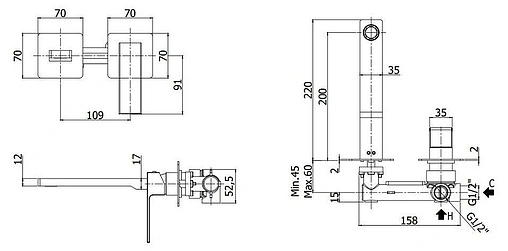 Смеситель для раковины из стены Paffoni Elle хром EL105CR70