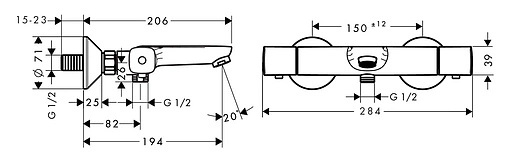 Термостат для ванны Hansgrohe Ecostat Universal хром 13123000 Термостат для ванны Hansgrohe Ecostat Universal хром 13123000