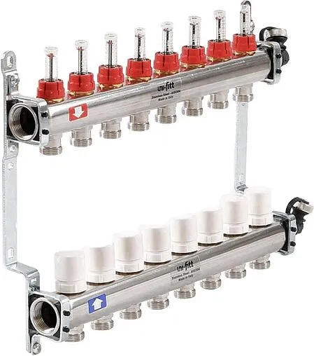 Группа коллекторная с расходомерами 8 отводов 1&quot;в/в x ¾&quot;ек Uni-fitt 450I4308