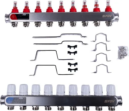 Группа коллекторная с расходомерами 9 отводов 1&quot;в/в x ¾&quot;ек FDV S1101A-1/9