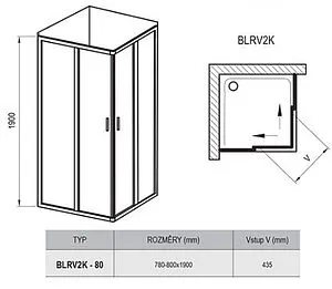 Душевая дверь 800мм прозрачное стекло Ravak Blix BLRV2K-80 1XV40C00Z1, 2