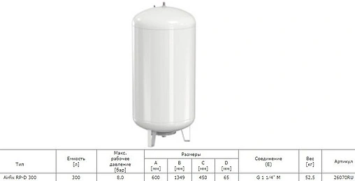 Гидроаккумулятор Flamco Airfix RP - D 300л 8 бар 26070RU