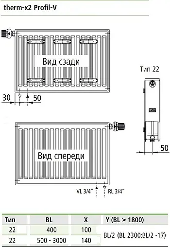 Радиатор стальной панельный Kermi Profil-V Therm-x2 тип 22 600 x 400 мм FTV220600401R2Y