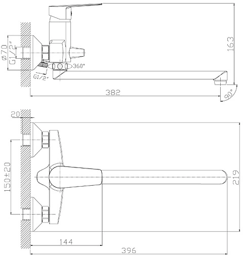 Смеситель для ванны с длинным изливом Rossinka хром S35-33