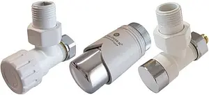 Комплект вентилей терморегулирующих угловых 15x1.0 x ½"н Schlosser Elegant белый/хром 604200016 Комплект вентилей терморегулирующих угловых 15x1.0 x ½"н Schlosser Elegant белый/хром 604200016, 1