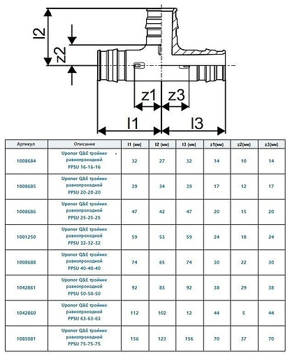 Тройник аксиальный соединительный 16мм Uponor Q&amp;E 1008684