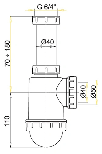 Сифон бутылочный для мойки AlcaPlast A443-DN50/40