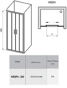 Дверь в нишу 2000мм прозрачное стекло Ravak Rapier NRDP4-200 0ONK0100Z1, 2