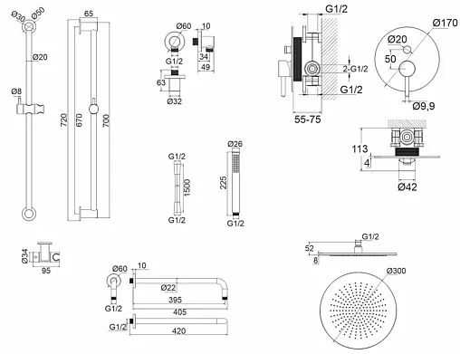 Душевая система со смесителем для душа WHITECROSS Y brushed gold золото брашированное YSET05GLB Душевая система со смесителем для душа WHITECROSS Y brushed gold золото брашированное YSET05GLB
