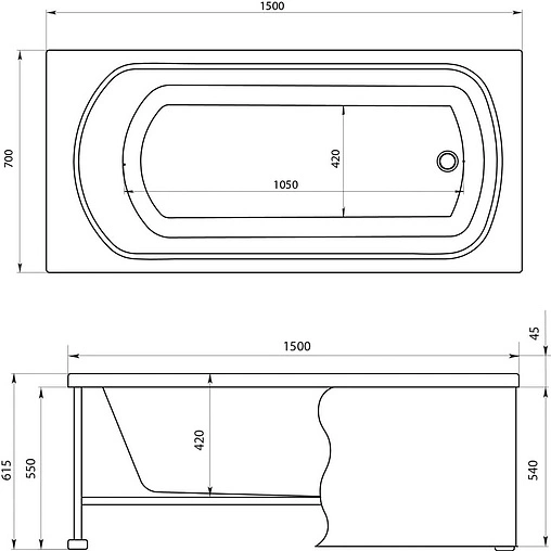 Ванна акриловая Aquanet Gloria 150x70 00203936
