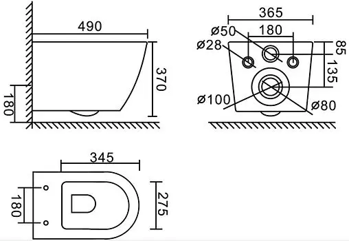 Комплект 5 в 1 BelBagno Colorato BB062CHR-MB/BB062SC-MB/BB002-80/BB007-PR-NERO.M с кнопкой черный матовый