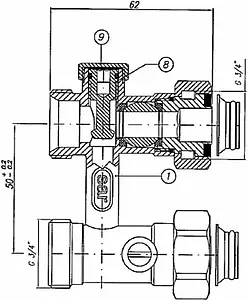 Узел нижнего подключения радиатора с байпасом прямой ¾"ек x ¾"ек Comap 970206-AF Узел нижнего подключения радиатора с байпасом прямой ¾"ек x ¾"ек Comap 970206-AF, 2