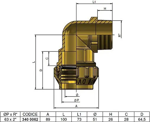 Уголок компрессионный переходной 63мм x 2"н Tiemme 3400062
