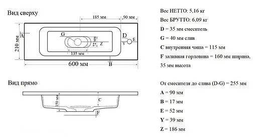 Раковина Madera Modul 60 белый 4627173210614