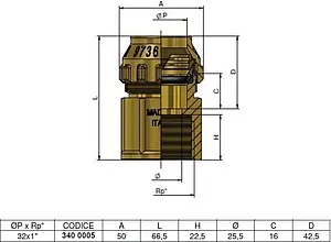 Муфта компрессионная переходная 32мм x 1"в Tiemme 3400005 Муфта компрессионная переходная 32мм x 1"в Tiemme 3400005, 2