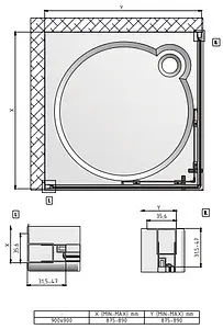 Душевое ограждение 900x900мм прозрачное/матовое стекло Roltechnik Lega Line LLS2/900 554-9000000-00-21, 2