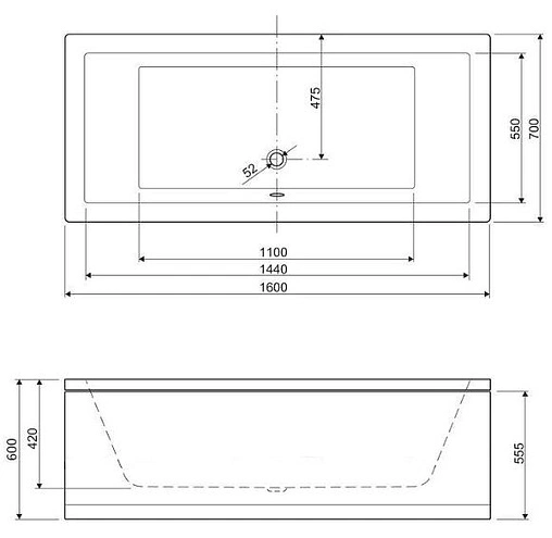 Ванна акриловая Cezares Plane 160x70