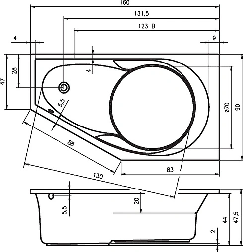 Ванна акриловая Riho YUKON 160x90 L B009001005