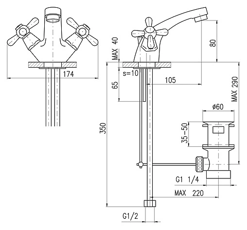 Смеситель для раковины Rav Slezak Morava retro хром MK127.5