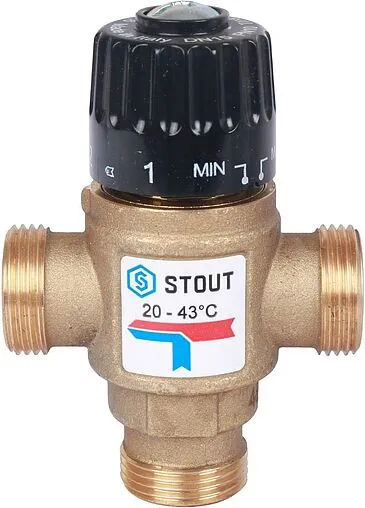 Трехходовой термостатический смесительный клапан ¾&quot; +20...+43°С Kvs 1.6 Stout SVM-0120-164320
